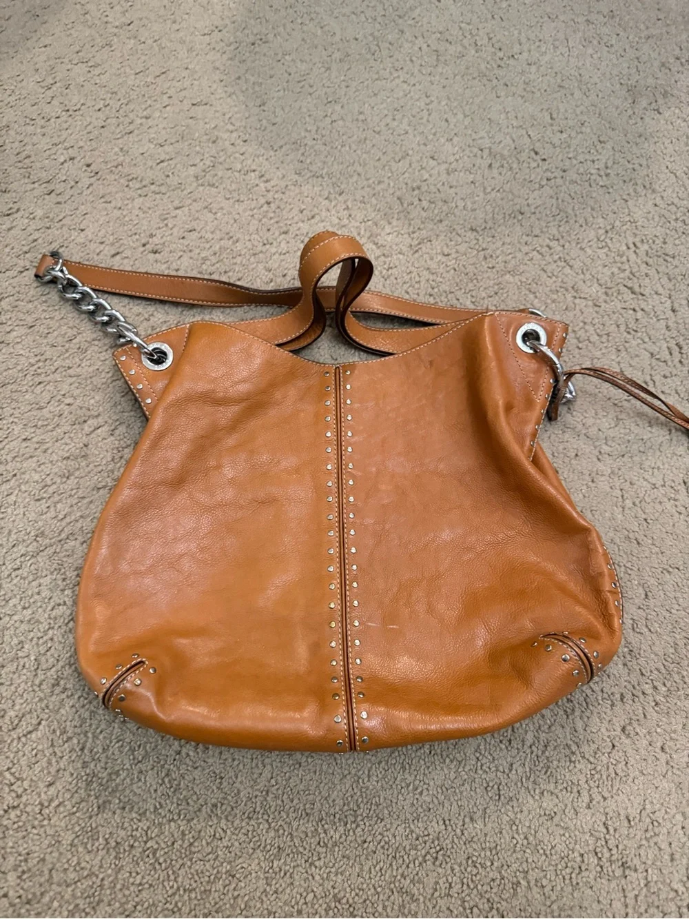 Michael Kors Cognac Leather Hobo with Silver Hardware